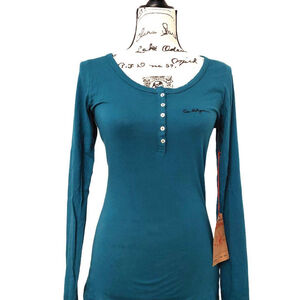 True Religion Brand Long Sleeve Signature Logo Cotton Henley Shirt S NWT